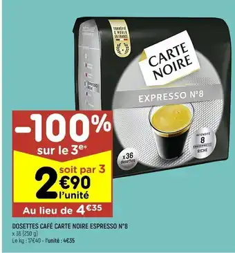 Leader Price Dosettes café carte noire espresso n°8 offre