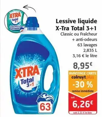 Colruyt Lessive liquide x-tra total 3+1 offre
