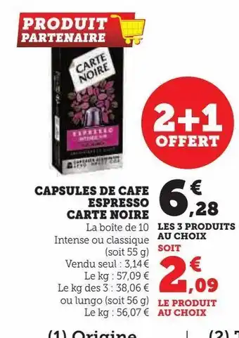 U Express Capsules de cafe espresso carte noire offre