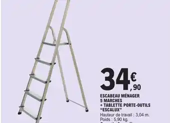 E.Leclerc Escabeau Mènager 5 Marches +Tablette Porte-outils "Escalux" offre