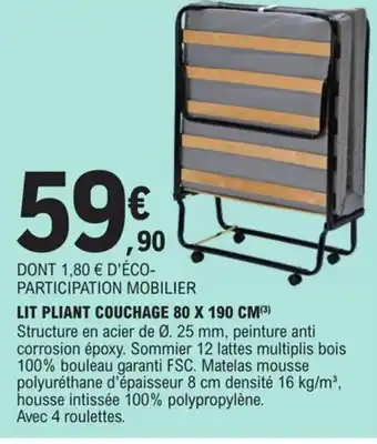E.Leclerc Lit Pliant Couchage 80 x 190 cm offre