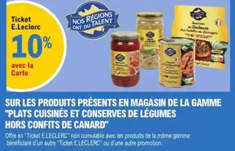 E.Leclerc Sur Les Produits Présent En Magasin De La Gamme 'Plats Cuisinés Et Conserves De Légumes Hors Confits De Canard" offre