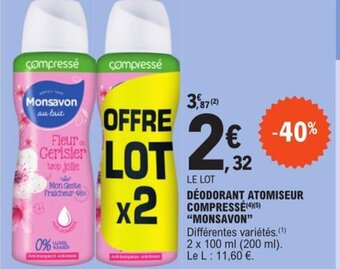 E.Leclerc Déodorant Atomiseur Compressé "Monsavon" offre