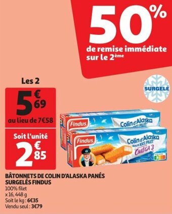 Auchan Bâtonnets De Colin D'Alaska Panés Surgelés Findus offre