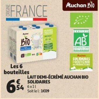 Auchan Lait Demi-écrémé Auchan Bio Solidaires offre
