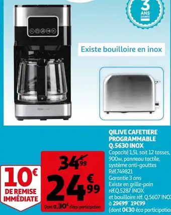 Auchan Qilive Cafetiere Programmable Q.5630 Inox Réf.749821 offre