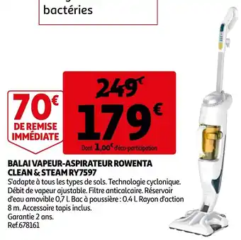 Auchan Balai Vapeur-Aspirateur Rowenta Clean & Steam RY75.6797 Ref.678161 offre