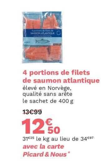 Picard 4 portions de filets de saumon atlantique offre