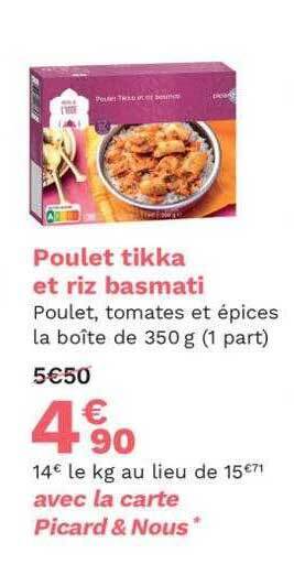 Picard Poulet tikka et riz basmati offre