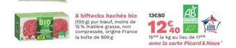 Picard 8 biftecks hachés bio offre