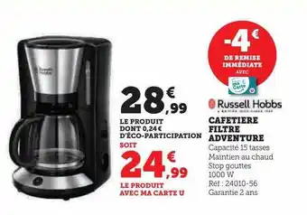 Super U Cafetière filtre adventure russell hobbs offre