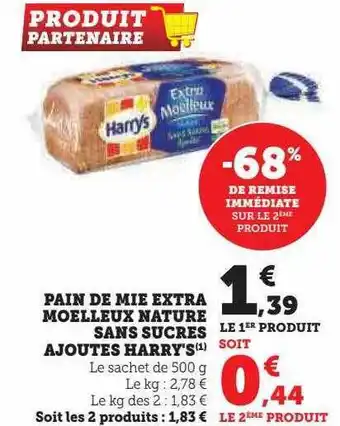 U Express Pain de mie extra moelleux nature sans sucre ajoutés harry's offre