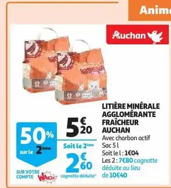 Auchan Litière minérale agglomérante fraîcheur auchan offre
