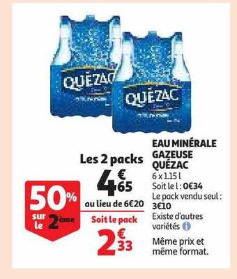 Auchan Eau minérale gazeuse quézac offre