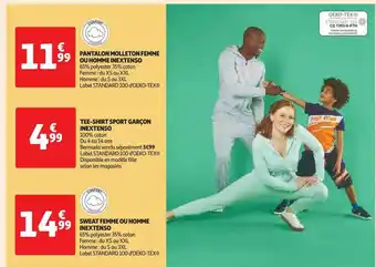 Auchan Pantalon molleton femme ou homme inextenso, tee-shirt sport garçon inextenso, sweat femme ou homme inextenso offre