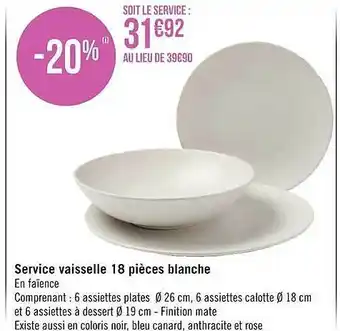 Casino Supermarchés Service vaisselle 18 pièces blanche offre