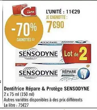 Casino Supermarchés Dentifrice répare & protège sensodyne offre
