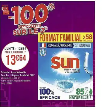 Casino Supermarchés Tablettes lave vaisselle tout en 1 regular ecolabel sun offre