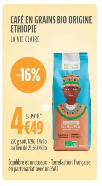La Vie Claire Café en grains bio origine éthiopie la vie claire offre