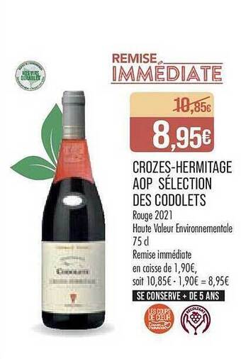 Match Crozes-hermitage aop sélection des codolets offre