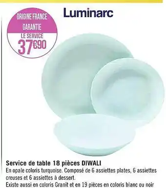 Service de table 18 pièces diwali luminarc