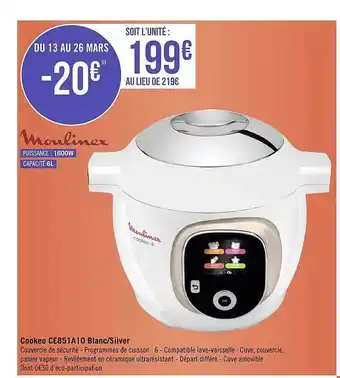 Cookéo ce851a10 blanc-silver moulinex