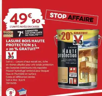 Bricomarché Lasure bois haute protection 5l + 20% gratuit v33 offre