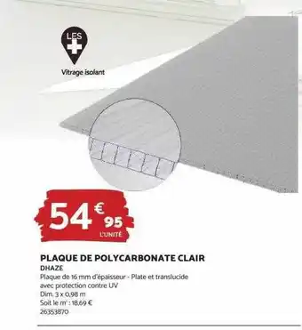 Bricomarché Plaque de polycarbonate clair offre