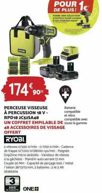 Perceuse visseuse à percussion 18v - rpd18 2c52sa4b ryobi