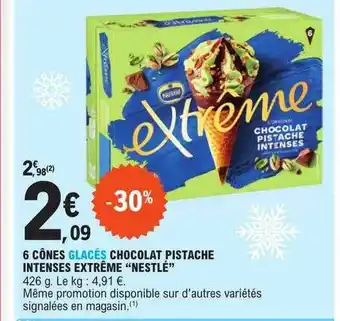 E.Leclerc 6 cônes glacés chocolat pistache intenses extrême offre