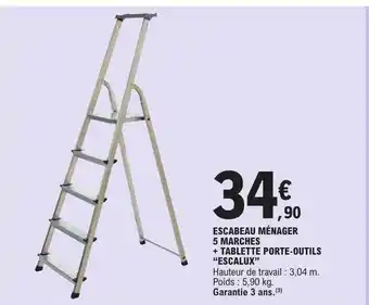 E.Leclerc Escabeau ménager 5 marches + tablette porte-outils offre