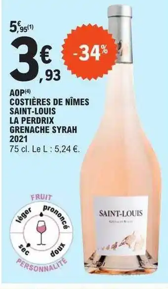 Aop costières de nîmes saint-louis la perdrix grenache syrah 2021