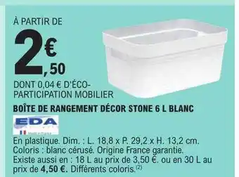 E.Leclerc Boîte de rangement décor stone 6l blanc eda offre