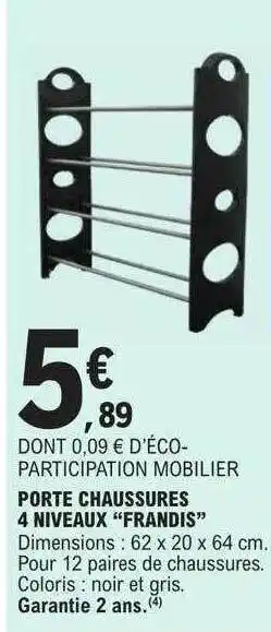 E.Leclerc Porte chaussures 4 niveaux offre