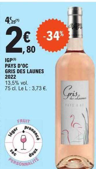 E.Leclerc Igp pays d'oc gris des launes 2022 offre