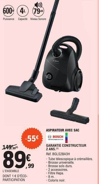 E.Leclerc Aspirateur avec sac bosch offre