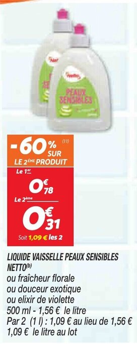 Netto Liquide Vaisselle Peaux Sensibles Netto offre