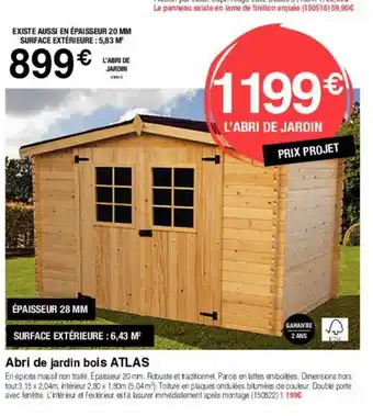 Chretien Matériaux Abri de jardin bois atlas offre