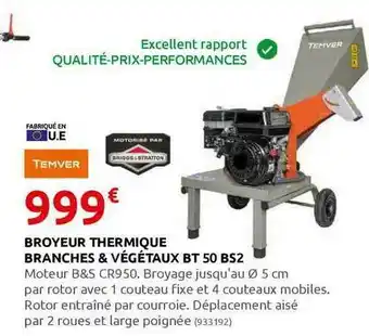 Rural Master Broyeur Thermique Branches & Végétaux Bt 50 Bs2 Temver offre