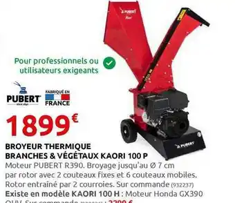 Rural Master Broyeur Thermique Branches & Végétaux Kaori 100 P Pubert offre