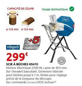 Rural Master Scie à Bûches Hs410 Scheppach offre