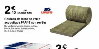 Chretien Matériaux Rouleau de laine de verre acoustique PAR45 Non revêtu offre