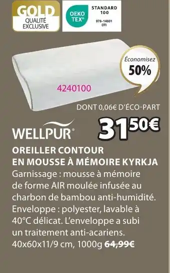 Oreiller contour en mousse a mémoire kyrkja