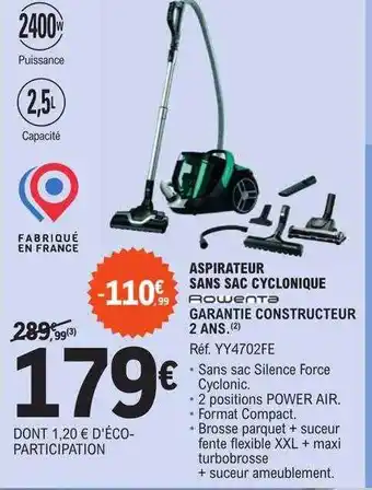 E.Leclerc Aspirateur sans sac cyclonique rowenta offre