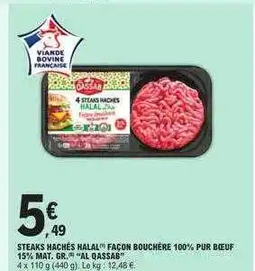 E.Leclerc Steaks hachés halal façon bouchère 100% pur bœuf 15% mat.gr. offre