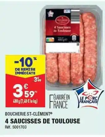 ALDI 4 saucisses de toulouse boucherie st-clément offre