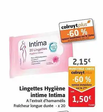 Colruyt Lingettes hygiène intime intima offre