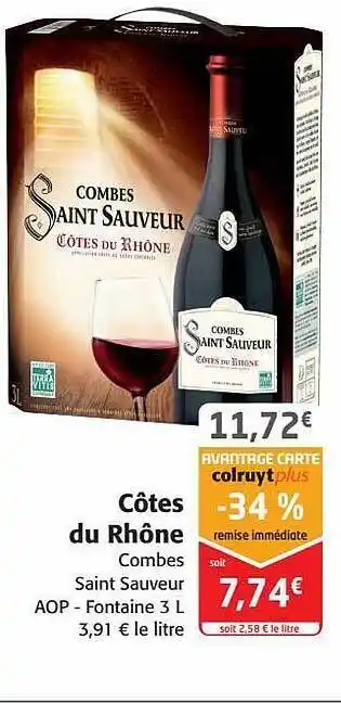 Colruyt Côtes du rhône combes saint sauveur aop offre