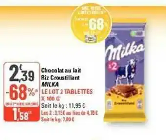 G20 Chocolat au lait riz croustillant milka offre