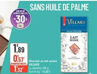 G20 Chocolat au lait suisse villars offre